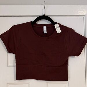 AERIE Burgundy Cropped T-Shirt